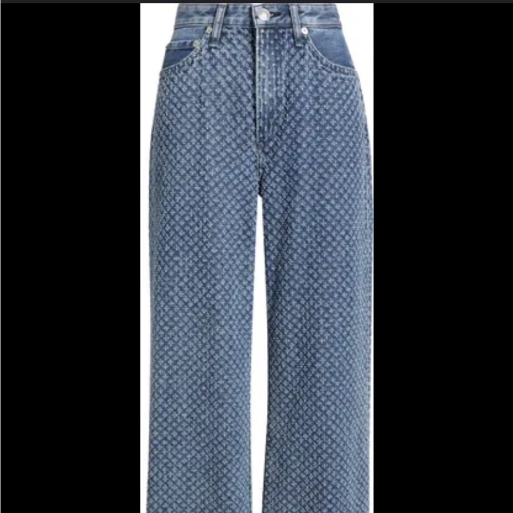 Rag & Bone Textured Blue Mid Rise Wide Leg Jeans